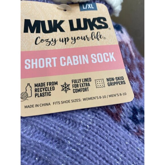 Muk Luks Ladies Lavender & White Short Cabin Socks Size Large Extra Large 8-10 - Picture 3 of 7